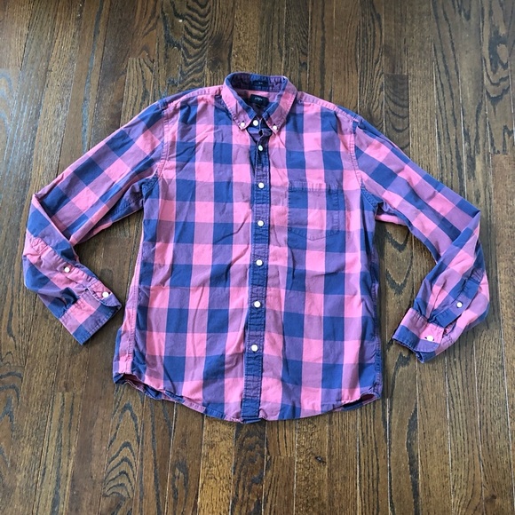 J. Crew Other - J. Crew Men’s L Pink/Red/Blue Long-Sleeved Plaid Slim Fit Button-Down Shirt